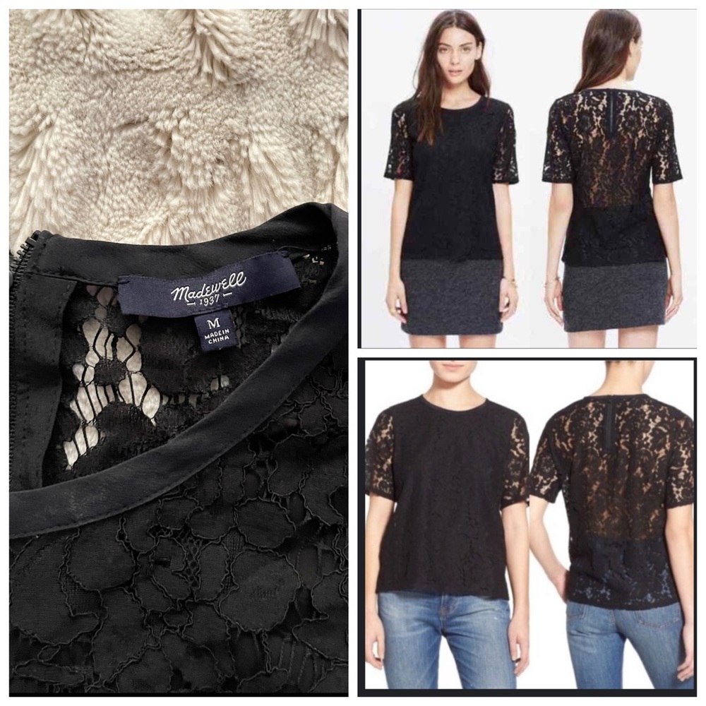 Madewell Black Floral Lace Top.